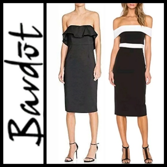 ZARA Sz 6 Bardot Dress, Blk & Wht off the shoulder - Picture 2 of 6